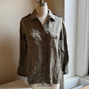 Current Elliott Studded Olive Green Button-Up Shirt - Size 1 Small